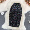 Skirts OL Professional High-waist Sequined Skirt For Fall Winter Women's Style Thin Hip One-step KK1730