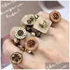 Cluster Rings Vintage Wooden Button Handmade Beaded Ring For Women Aesthetics Cool Charm Maillard Style Accessories Fashion Jewelry D Dhxpw