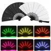 Decorative Figurines 10Inches Flashing Foldable Handheld Fan Bamboo Folding Handfan With LED Light For Bar DJ Fluorescent Club Show Props