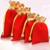 7 9cm 9 12cm 4 size Velvet Beaded Drawstring Pouches 100pcs lot Jewelry Packaging Christmas Wedding Gift Bags Black Red Epacket Fr327L