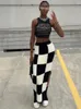 Skirts WeiYao Sexy Chessboard Grid High Waist Bodycon Vintage Knitted Maxi Skirt For Women Streetwear Casual Korean Fashion Y2K Clothes