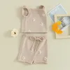 Clothing Sets Baby Girls Summer 2 Piece Outfit Daisy Pattern Knitted Tank Tops And Elastic Shorts Set Fashion Cute Clothes