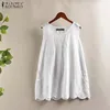 Yaz Günlük Tank Tops Zanzea Kadın Katı Kolsuz Döviz Dantel Pamuk Bohem Bluz Gömlek Kadın Blusa Tunik 240126