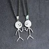 Pendant Necklaces 2024 Funny Middle Finger Stickman Necklace For Women Men Trend Titanium Steel Heart Chain Love Jewelry Couple Party Gift