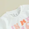 衣類セットマンディジーベビーガールズ服夏の半袖面白いレターTシャツカジュアルソリッドカラーショーツセット幼児服