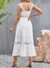 Vestidos casuais verão boho vestido longo mulheres elegante praia sundress sexy sem mangas backless oco out lace senhoras festa noite