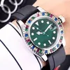 2022 Casual Watches Oryginalne automatyczne ruchy Gumowe pasek Pierwsza jakość Sapphire Mirror Kolorowa dekoracja diamentów W206N W206N