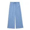 Pantalones de Mujer TRAF moda Otoño azul rayas pierna ancha Casual pantalones sueltos señora encaje hasta holgado Mujer Conjunto ropa de calle