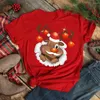 Camisetas femininas Maycaur Engraçado Papai Noel com veados Mulheres Camisa Moda Feliz Feriado Natal Impressão Gráfico Tee Desenhos Animados Feminino Tshirt