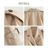Khaki Kadınlar Sıradan Yakası Çift Kelime Kruvaze Ceket Sonbahar Kış Moda Ceket Kırık Pea Palto Dış Giyim Kemer 240122