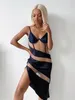 Casual Dresses 2024 Sexig elegant midi -klänning Kvinnor mesh ren lapptäcke ärmlös bodycon Summer Cut Out See Through Female