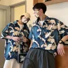 Męskie koszule męskie mężczyźni niebieski Camisas Hawaiian Style japońskie letnie oddychające pary całkowicie meczowe ubranie harajuku przystojny elegancki moda