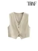 Women's Vests TRAF Women Fashion Front Button Crop Linen Waistcoat Vintage V Neck Sleeveless Female Outerwear Chic Vest Tops