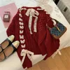 Pulls pour femmes Cute Girl Red Fried Dough Twists Ruban Pull 2024 Automne / Hiver Noël Sweet Bow Knit Top Coréenne Mode Sweat