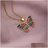 Pendant Necklaces Summer Women Suitable Size Vintage Insect Copper Black Red Colors Moissanite Butterfly Lover Kawaii Dainty Luxury D Dhfk7