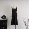 Sukienki swobodne koreańsko -szykowny design czarna sukienka Kobieta vintage Odrzuć kołnierzyki Eleganckie Lady Midi Autumn Vestido Negro Srabe Noir
