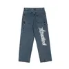 Tint orelha hiphop carta bordado y2k denim jeans solto calças retas calças largas para homens casais streetwear carga coreano 240122