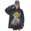 メンズTシャツブラックソースハラジュクシャツメンヒップホップビンテージウォッシュアニメグラフィック特大のストリートウェアティーコットン