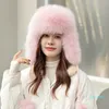 Trapper Hats 100% Real Fox Fur Hats Women's Russian Trapper Snow Skiing Hat Caps Winter Raccoon Fur Bomber Hat