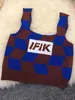 Tanks pour femmes Heliar Femmes Lettrage "IFIK" Femelle Dos Nu Crop Top Tricoté Solide Streetwear Tops D'été Irrégulière Réservoir À Carreaux