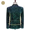 Glänsande gröna paljetter bling glitter blazer män sjal krage en knapp tuxedo kostymer mens bröllop fest scen kostymer 240124