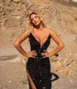 Runway Dresses Shiny Black Mermaid Prom Deep V Neck aftonklänning Custom Made Sequined Side Split Party Gown