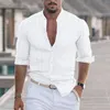 Camicie casual maschile 2024 Spring Autumn Fashion Linen Linen Shirt Servi a maniche lunghe Collar classico Colore solido traspirante