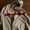 Sweats à capuche pour femmes Sweatshirts Femmes Mode Sweat à capuche surdimensionné Rainbow Stripe Sweat-shirt à manches longues Zipper Pocket Manteau Veste Printemps Casual V