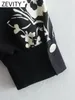 Casual Jurken Zevity Vrouwen Vintage V-hals Bloemenprint Zwarte Mini Jurk Vrouwelijke Chic Lange Mouw Kimono Losse Een Lijn vestidos DS3041
