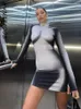 Casual Dresses Boofeenaa 3D Body Printed Short Y2K Streetwear Long Sleeve Mini BodyCon Dress 2024 I Sexy Club Outfits C85-BD20