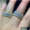 Alyans 2023 Top Satın Alyans Lüks Takı 925 Sterling Sier FL Round Cut Beyaz Topaz CZ Elmas Taşlar Parti Handma DH8EE