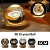 Estatuetas decorativas 3d bola de cristal luz noturna sistema solar tema cósmico decoração led base de madeira astronomia luzes noturnas presente de aniversário