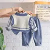 Clothing Sets OLEKID 2024 Spring Autumn 3PCS Children Boys Set Girls Knitted Vest Coat Cotton Shirt Jeans Pants Baby Boy Clothes Suit