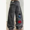 Y2K Moda Jeans larghi Donna Cartoon Grafica Ricamo Jeans Pantaloni vintage Harajuku Goth Vita alta Pantaloni larghi Streetwear 240118