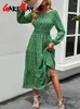 Sukienki swobodne Spring Green Vintage sukienki Kobiety A-line Kobietowy długi rękaw Midi Loose O SCIC ELEGANT DLA 2024