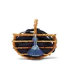 Semi round bamboo woven bag new bamboo root tassel woven bag summer show beach bag pure manual rattan woven bag