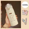 Water Bottles 350ml/500ml Cute Bottle Thermos Cup Portable Kawaii With Straw And Stickers Kid Stainless Steel Thermal Mug