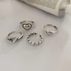 Cluster Rings Silver Color Heart For Women Fashion Girl Jewelry 2024 Trend Hollow Couple Wedding Engagement Gifts Punk Metal Jewellery