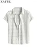 メンズカジュアルシャツZaful Cotton for Men Floral Openwork Sheer半袖シャツ夏シールスルーストリートウェア薄いトレンディトップスZ5083413