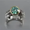 Klastrowe pierścionki vintage srebrne złote kolory dla kobiet modne metalowe inkrustowane zielone kamieniem biżuteria zaręczynowa
