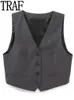 Women's Vests TRAF Grey Sleeveless Blazer Woman Jacket Cropped Suit Vest Waistcoat Women Autumn 2024 Elegant For