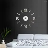 Wall Clocks 3D DIY Clock Modern Frameless Large Mirror Surface Effect For Home Living Room Bedroom Decoration (Silver)