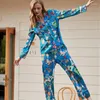 Damesnachtkleding QSROCIO Pamas-set Losse zijdeachtige zak Bloemenprint Homewear Elegante stijl Nachtkleding Valentijnscadeau