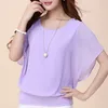 Damen-T-Shirts, weiblich, Sommer, cool, Chiffon-Bluse, T-Shirt, lässig, locker, kurzärmelig, Kleidung, Mode, reine Farbe, weiß, schwarz, Tops, Übergröße