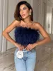 دبابات المرأة Dulzura Feather Tube Crop Top Bodycon Sexy Club Rave Festival Clothing Y2K Tops 2024 Summer Birthday Wholufyal