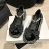 SURES BUTS BOW STION BEAD MARY JANES Women Mid Heels Platform 2024 Spring Elegancki Lolita Luxury Zapatillas Mujer