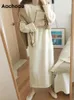 Vestidos casuais aachoae mulheres outono solto longo 2024 sólido o pescoço de malha camisola vestido feminino manga robe femme