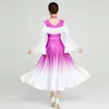 Stage Wear Waltz Modern Dance Dress Trumpet Sleeve Crewneck Gradient GB Ballroom Foxtrot Tango