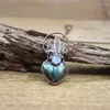 Pingente colares forma de coração labradorite bronze soldado pingentes antigo ponto de cristal de cobre encantos kyanite quartzo jóias qc3317