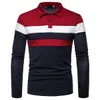 Herren-Langarm-Polo-T-Shirt in Kontrastfarben, lässige Poloshirts 240129